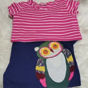 Hanna Andersson Girls 8 Pink Striped Owl Tee Bundle